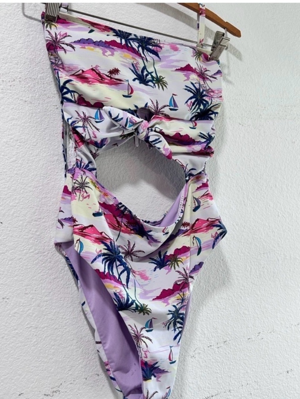 Juicy Couture Pink, Purple & Navy Tropical Logo One-Piece - Picture 1 of 16
